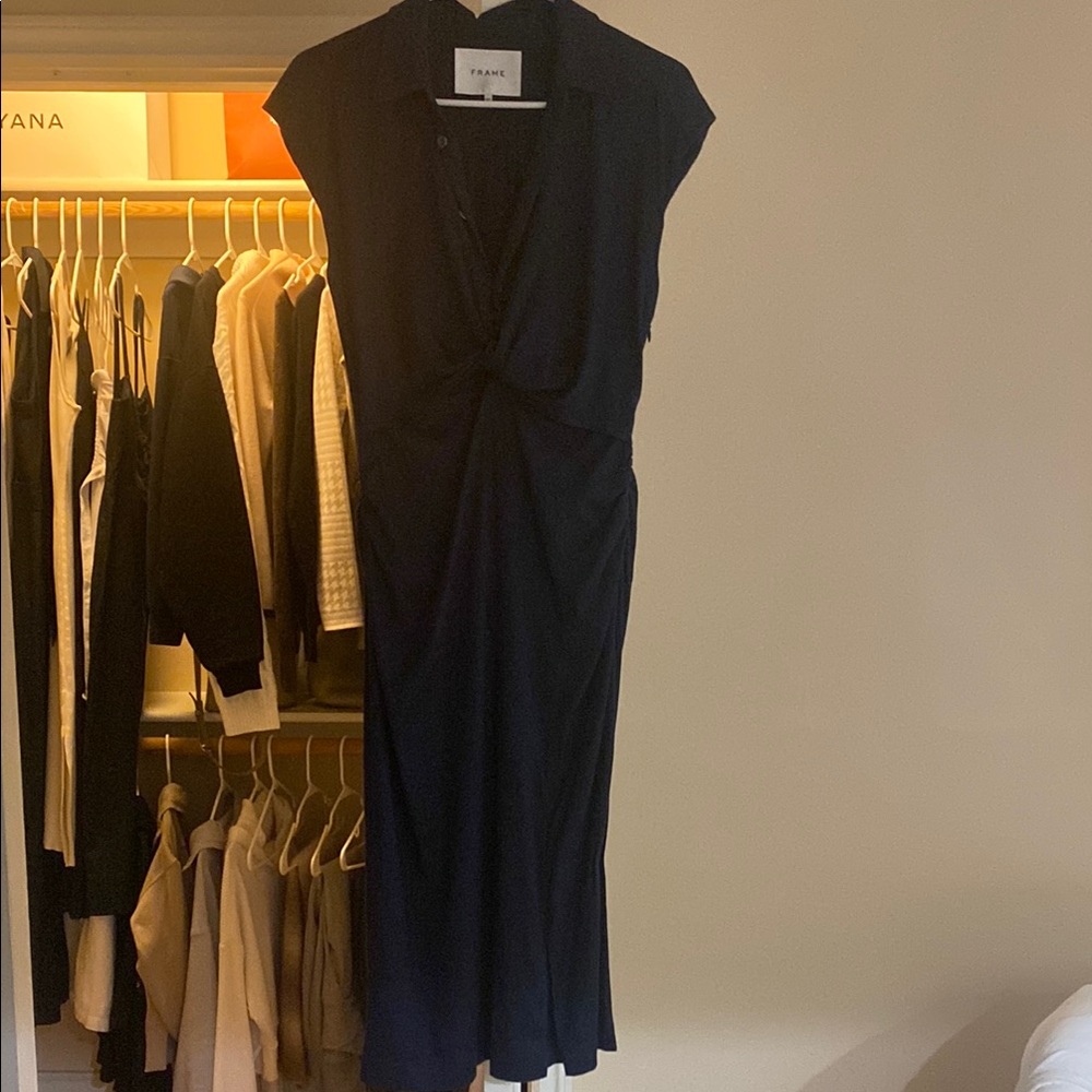 FRAME Navy Blue Women's Linen Dress in new condition